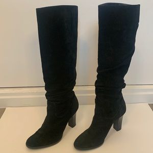 Banana Republic black suede knee high heeled boots size nine
